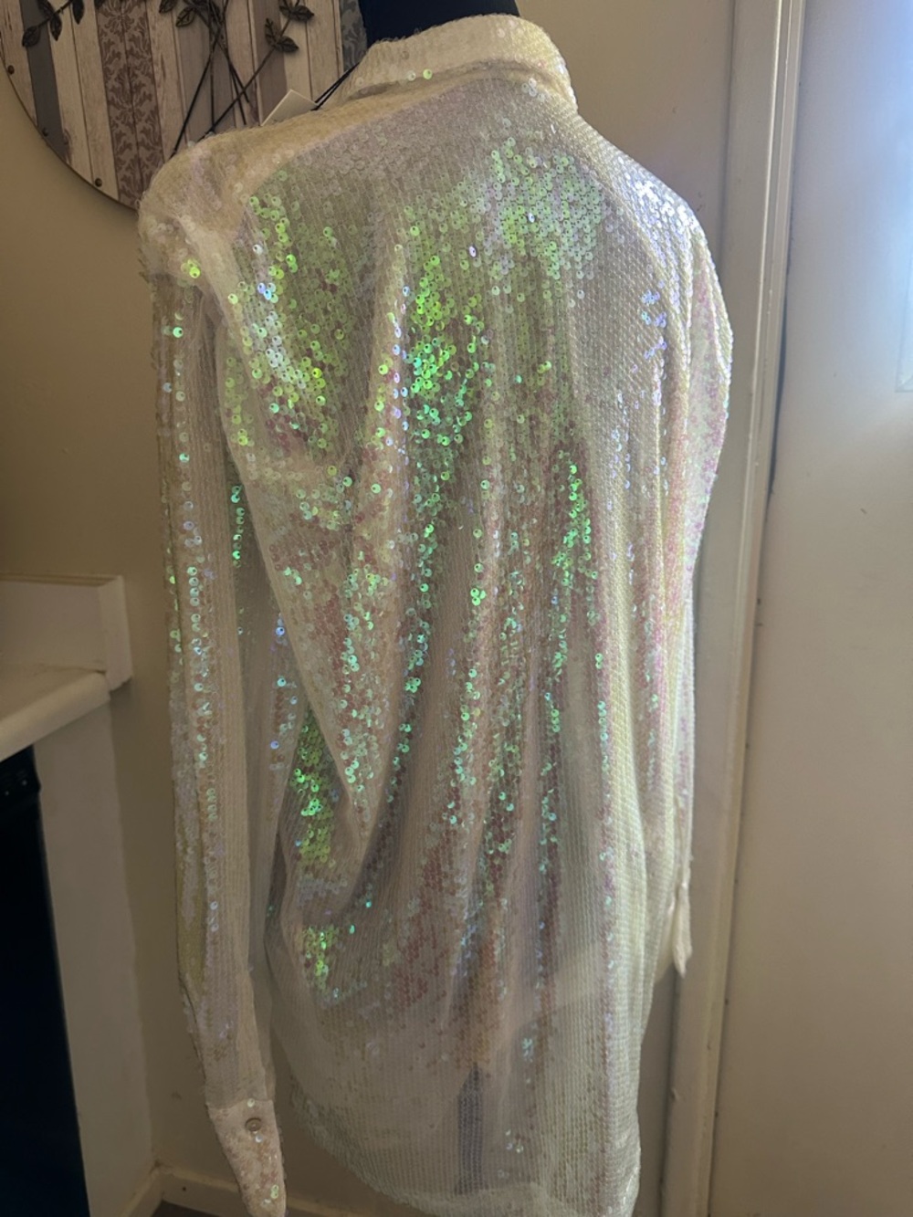Iridescent Sequin Button-Down Shirt with Collar - Picture 5 of 5